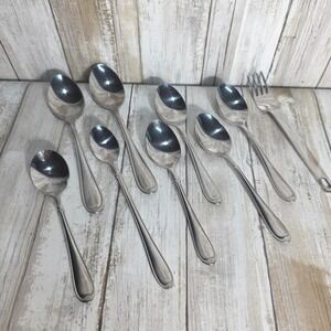Wallace 18/8 Stainless Steel Soup Spoons Set of 8 Plus One Serving and Fork